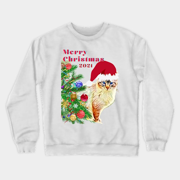 Merry Christmas 2021 Cat with a hat Christmas gifts Crewneck Sweatshirt by BeatyinChaos